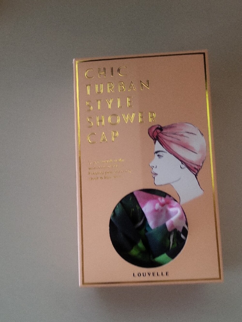 Louvelle Chic Turban Style Shower Cap - Peach & Pink Tropical - Picture 5 of 5